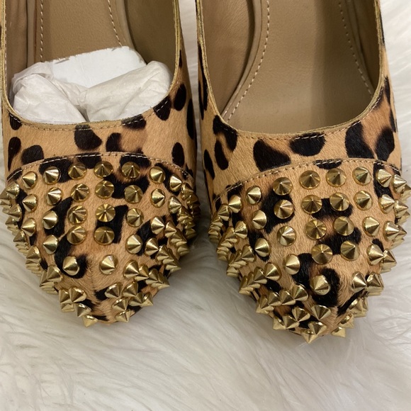 Steve Madden Bolddd gold studded leopard fur platforms mob wife - Picture 2 of 9
